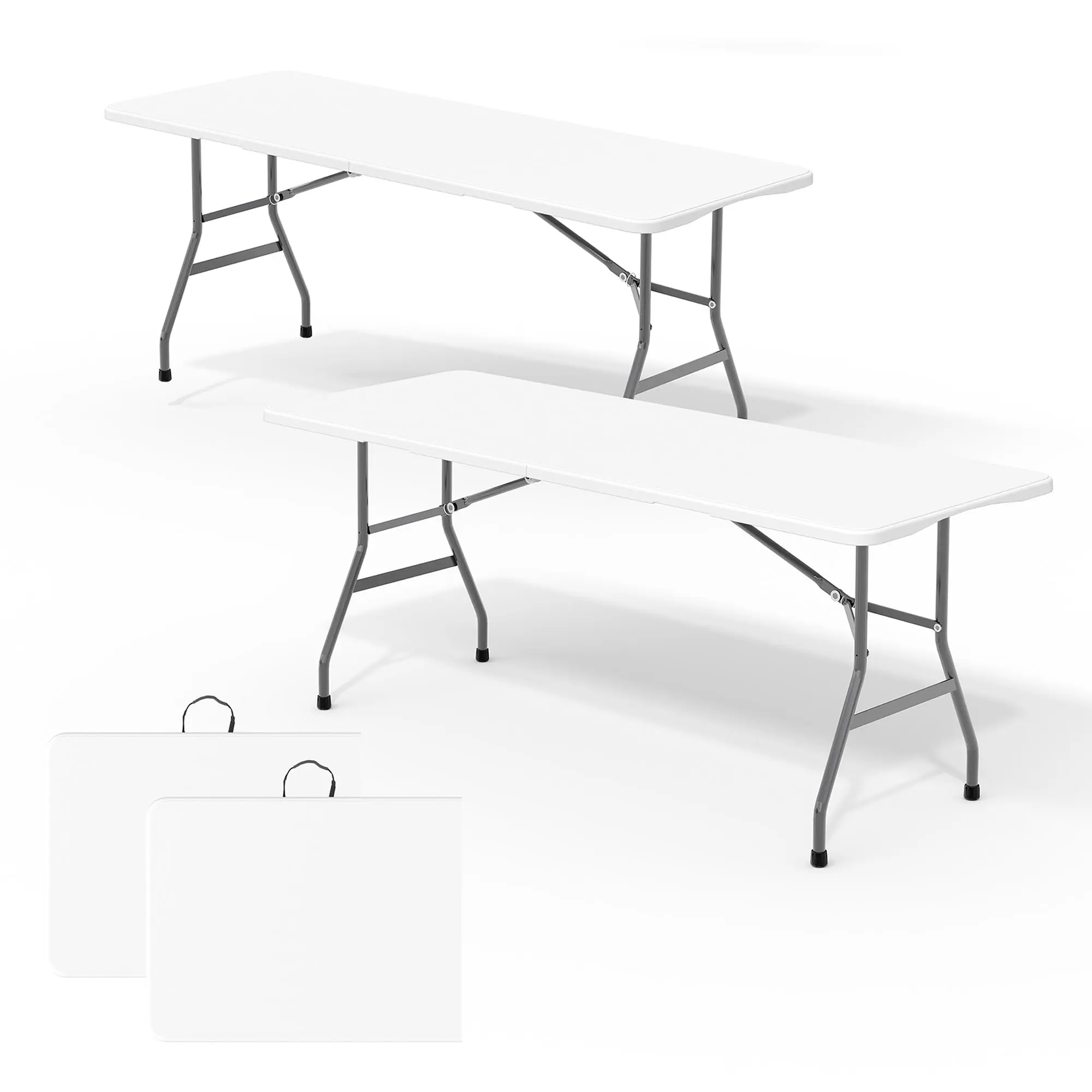 6FT Folding Picnic Table 2 Pack – Portable HDPE Outdoor Dining Table, Carry Handle, Fold-in-Half Design – Lightweight, Sturdy for Camping, BBQ, Parties, Events – White/Black