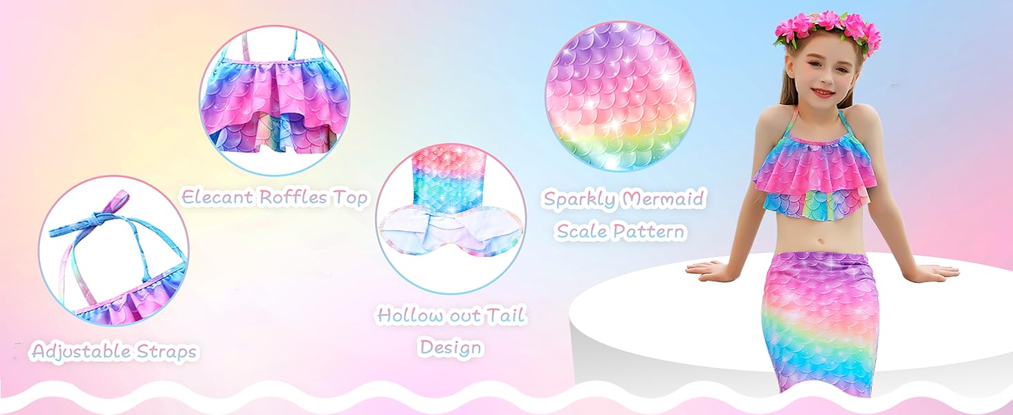 Mermaid Tail Bathing Suit for Girls Coustume,Party Costume Accessory(Excludes FIN)
