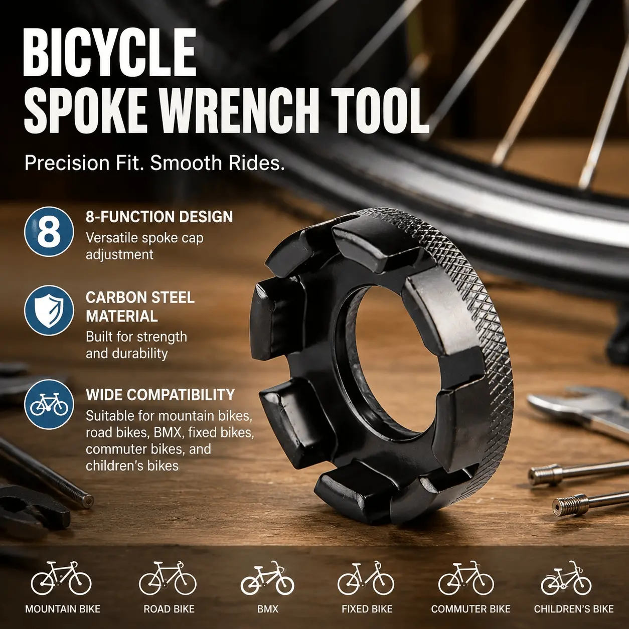 Universal Wheel Truing Kit | Multi-Size Spoke Wrench & Emergency Repair Tool for Road & Mountain Bikes | 8-Sided Spoke Nipple Wrench & Wheel Alignment Equipment