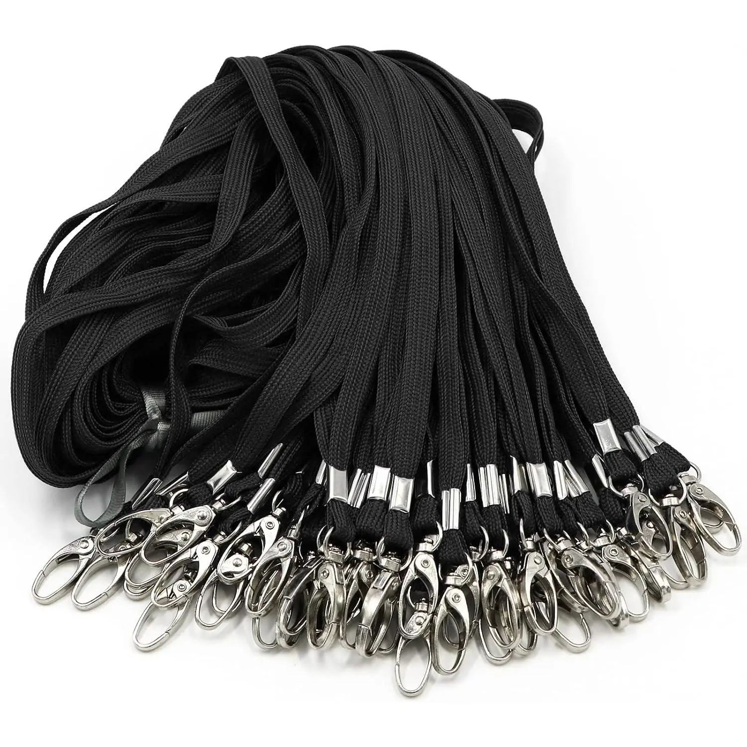 100 Pack Lanyards Bulk Black Lanyard for Office Id Badges Flat Lanyard with Badge Clip Swivel Hook (100 Pack, Black)