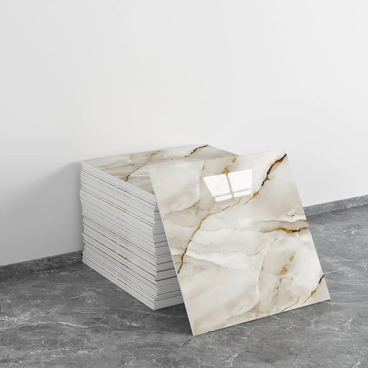 20pcs Gold Marble Pattern Self-Adhesive PVC Wall Panels, Waterproof & Stain-Resistant, Ideal for Kitchen, Bathroom, Living Room Decor