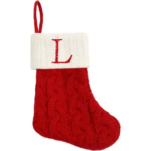 8 Inch Mini Christmas Stockings Small Xmas Stockings with Monogram Initial Classic Red White Xmas Decor for Mini Christmas Tree Fireplace Holiday Decor Party Favors Gift Stocking (L)