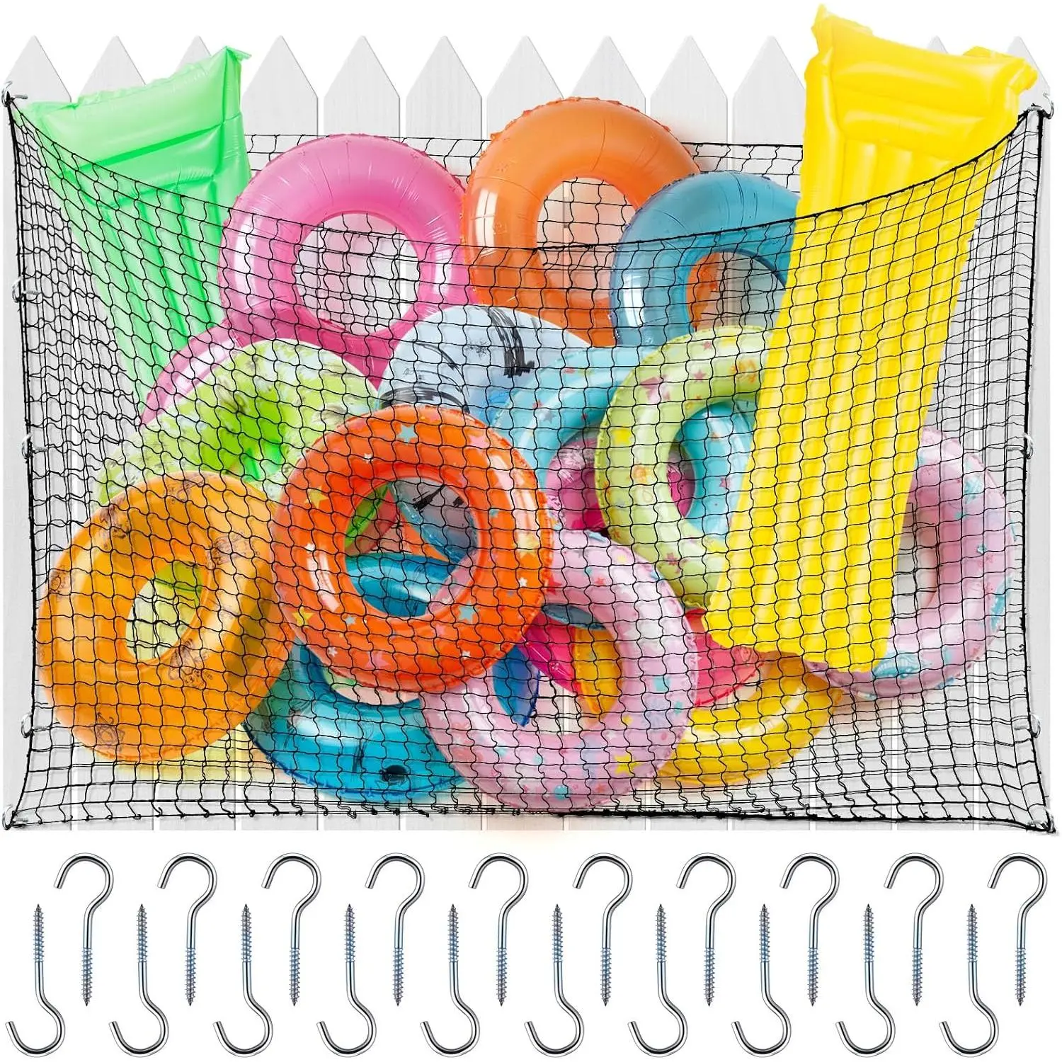 1/2/4 Pcs Pool Float Storage Net Bag - Adjustable Hanging Organizer Mesh Pouch Holder, Reinforced Attaches to Poolside Fence for Swimming Pool Inflatable Toy Various Sizes