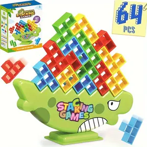 Roylanz 64pcs Dinosaur Tetra Tower Balance Stacking Game, Fun Board Game for Kids Teens Adults, Perfect for Family Parties and Gifts