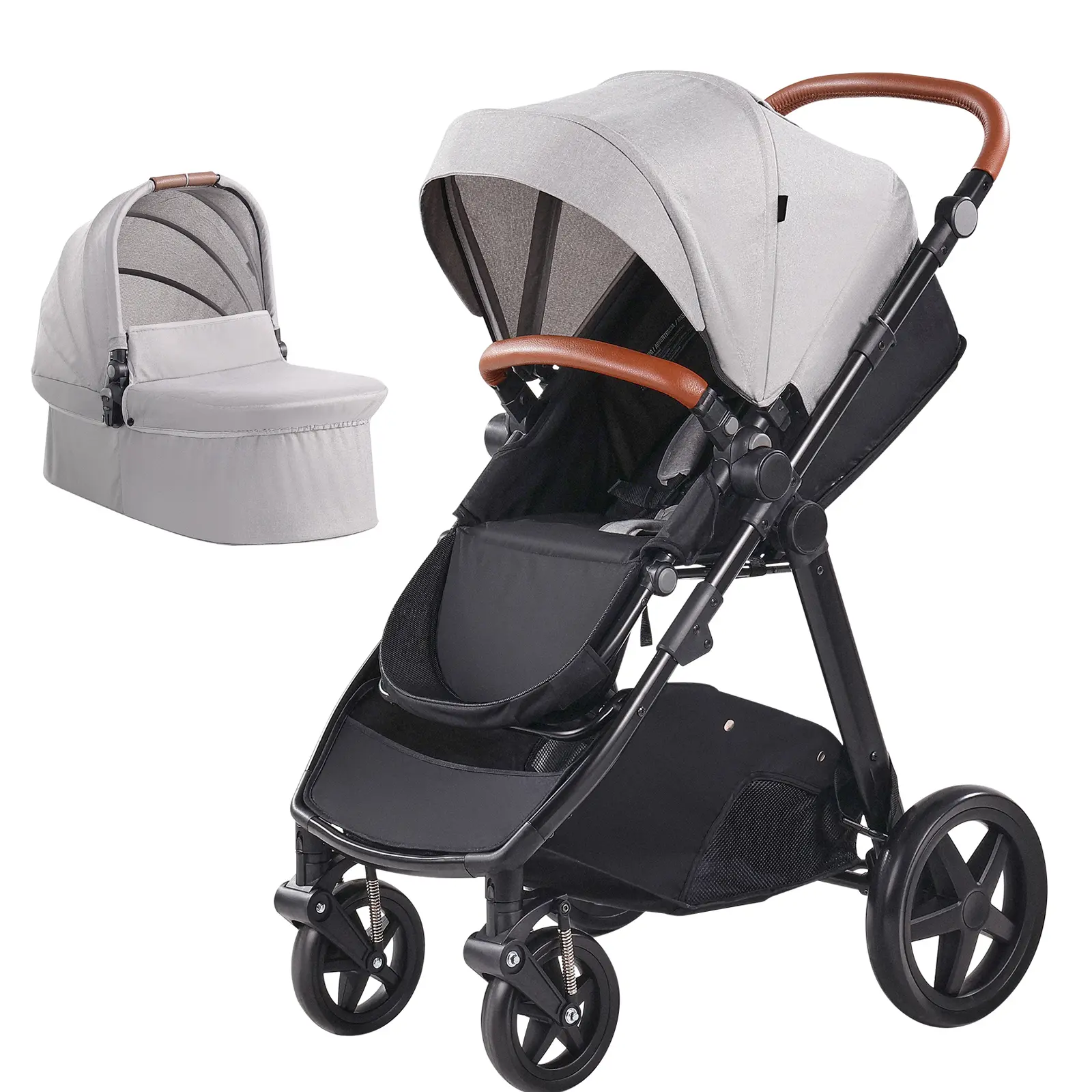 Travel System Stroller with Infant Bassinet, 50 lbs / 22.7 kg Maximum Baby Stroller Weight Capacity, With Brake Aluminum Stroller Carseat Combo Set (Light Gray), EVA Tires
