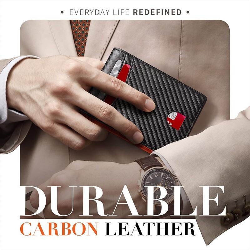 Men's ultra-thin wallet, ultra-fiber leather wallet, Men's wallet - RFID front pocket, double folding wallet, minimalist credit card case