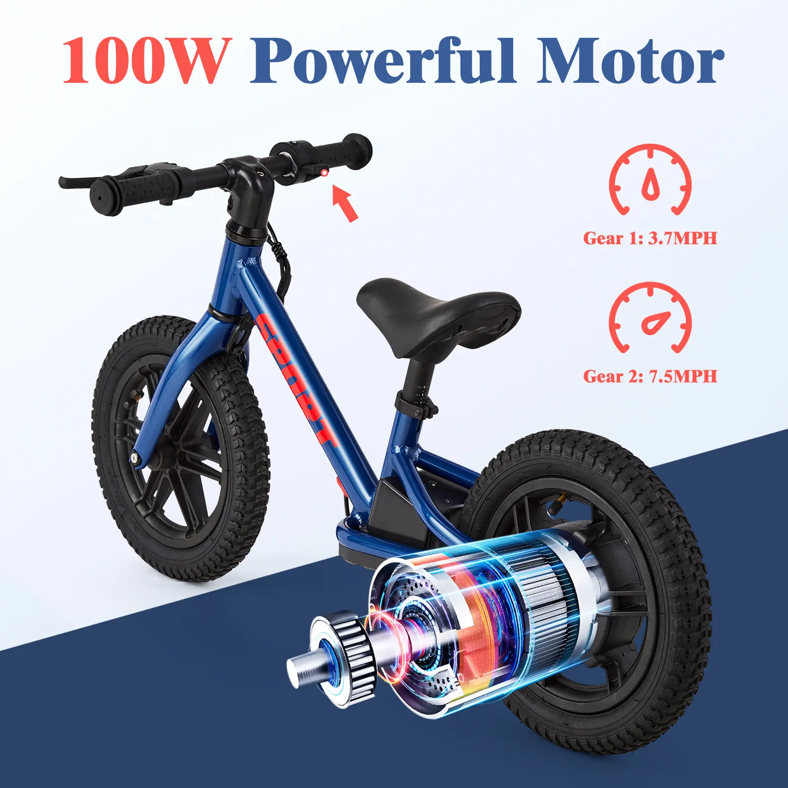 24V 100W Kids Electric Balance Bike, 12in E-Dirt Bike for Ages 3-5, 2 Speed Modes, Inflatable Off-Road Tires, Adjustable Seat, Rear Wheel Brake, Optional Training Wheels