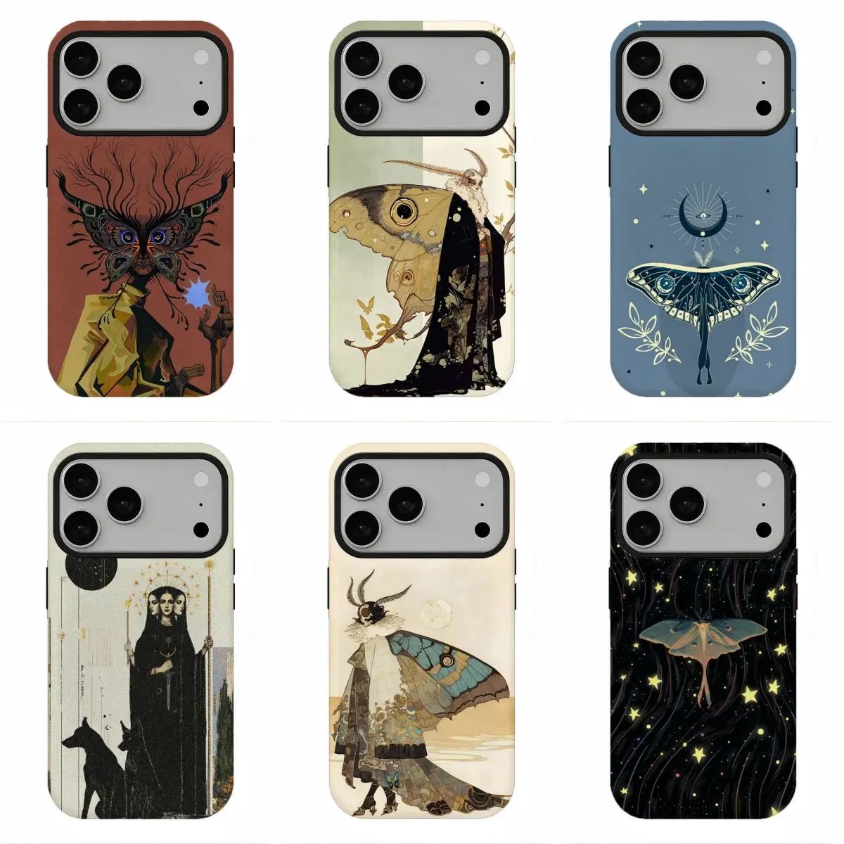 Dark Academia Celestial Moth Art Phone Case, Compatible for iPhone 17Promax 16 15 14 13 12 11 and for Samsung S26‑21, Witchy Occult Aesthetic, Vintage Nouveau Vibe, Shockproof Protective Cover, Perfect Art Lover Gift, Unique Gift