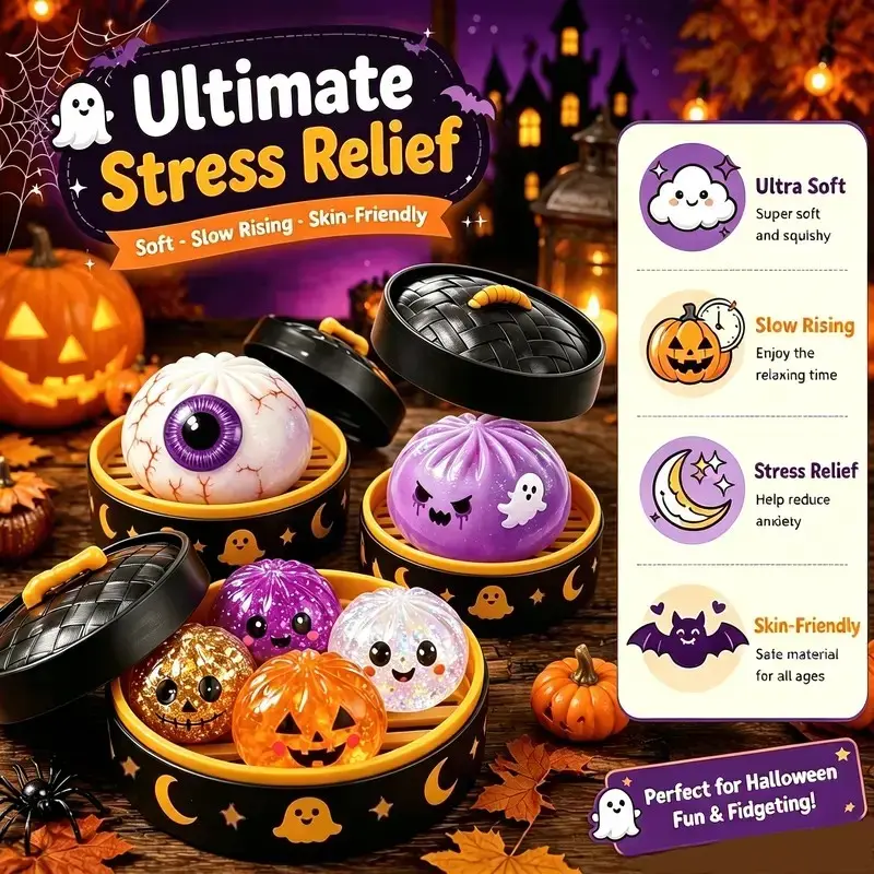 Random 12-Piece Halloween Mystery Fidget Toy Set, Spooky Surprise Squeeze Toys, Stress Relief Squishy Toys for Kids, Party Bag Fillers, Stress Reliever