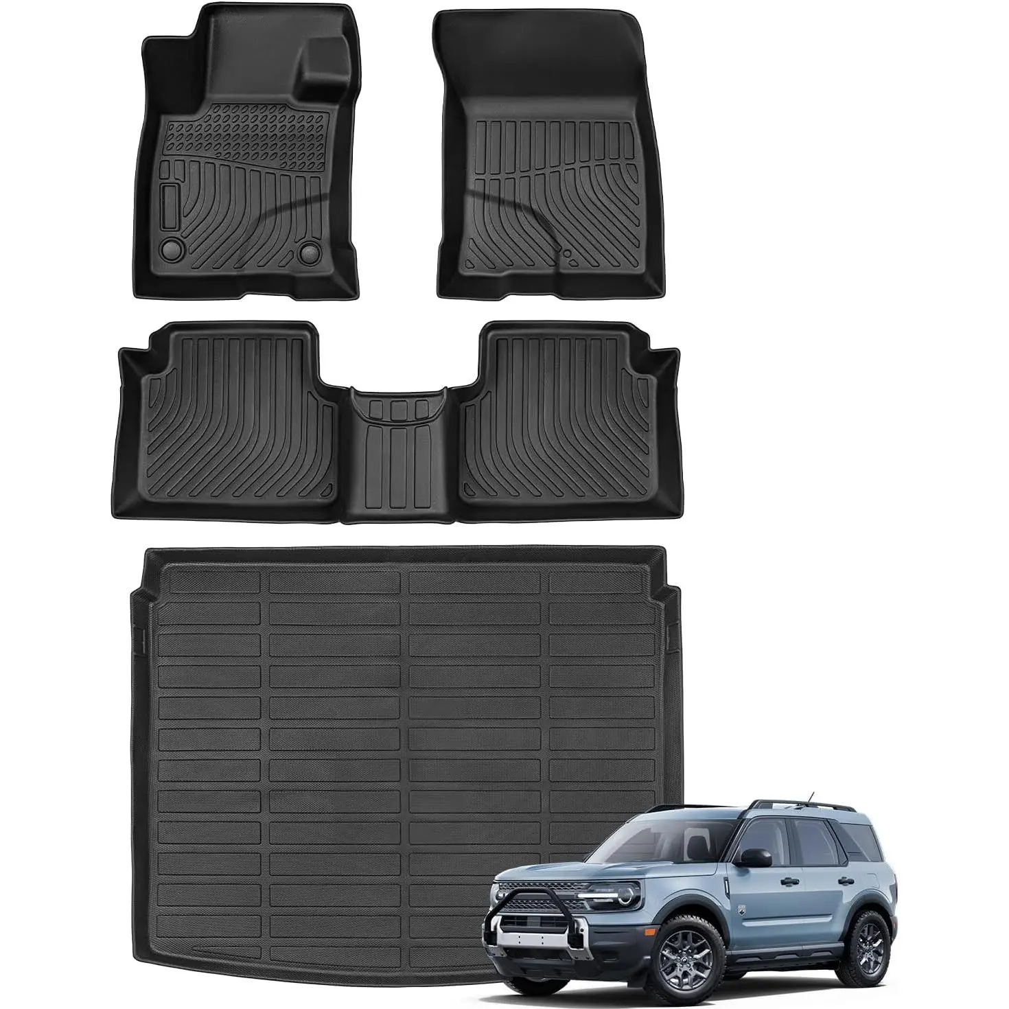 Weather Floor Mats Cargo Liner for  Bronco  2026 2025-2021,TPE Full Set Carpets Trunk Mat for Base Big Bend Badlands Accessories (ONLY for ),4pcs