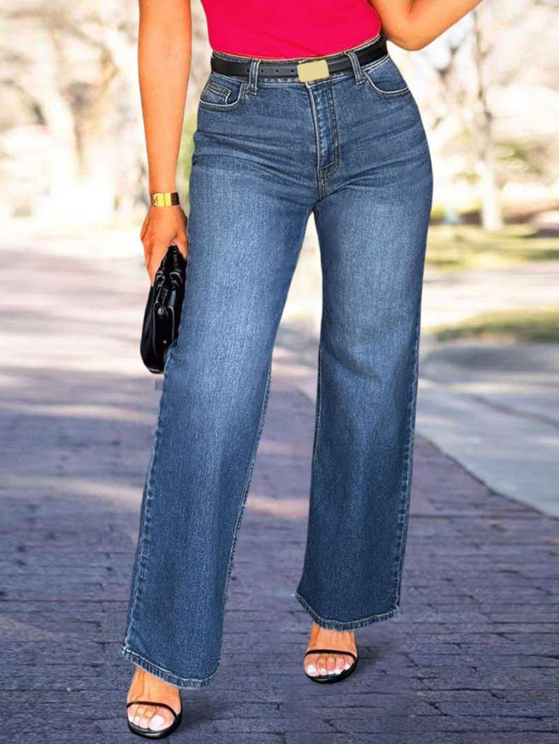 Women's High-Waisted Loose Fit Denim Jeans, Stretchy Fabric Casual All-Season Wear, Fashionable Straight Leg Jeans for Dating & Leisure