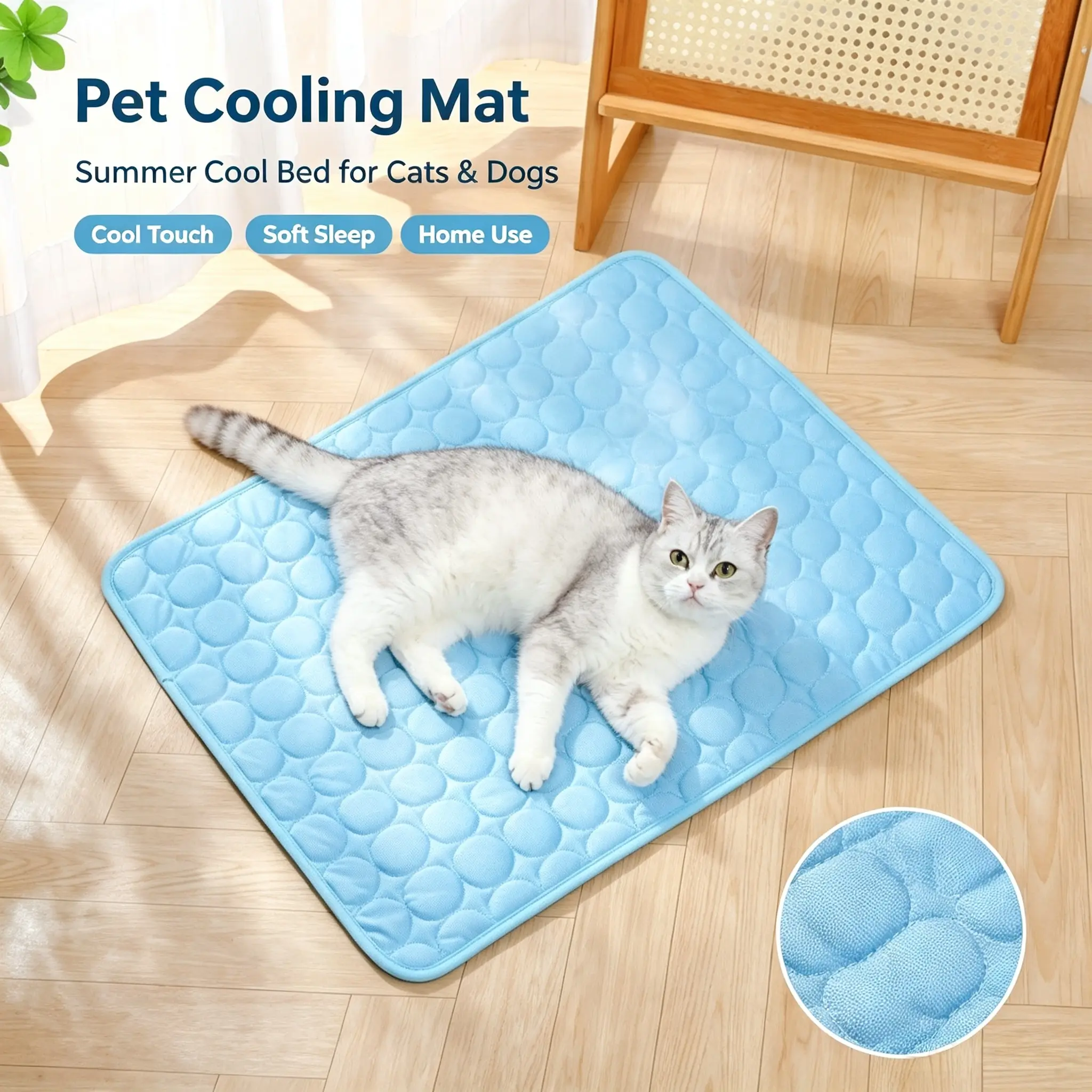 Ice Silk Pet Cooling Mat, Summer Sleeping Cool Pad for Dogs & Cats, Multi-use Floor & Sofa Cushion for Spring & Summer