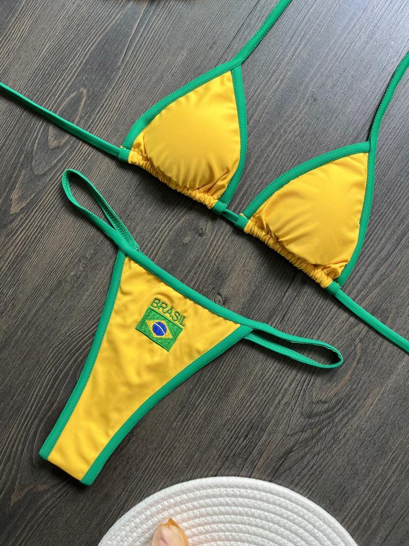 Brazil Flag Embroidery Bikini – New Letter Embroidered Swimsuit, Sexy Women’s Beach Swimwear
