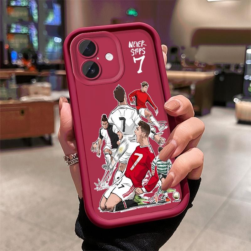 Soccer Player Number 7 Junk Phone Case for iPhone 17 Pro Max 16 E 15 14 Plus 13 12 11 Pro Max & Samsung S21S22 S23 S24 S25 S26 Ultra Plus, "Never Stops" Football Legend Brown Matte Shockproof Protective Cover