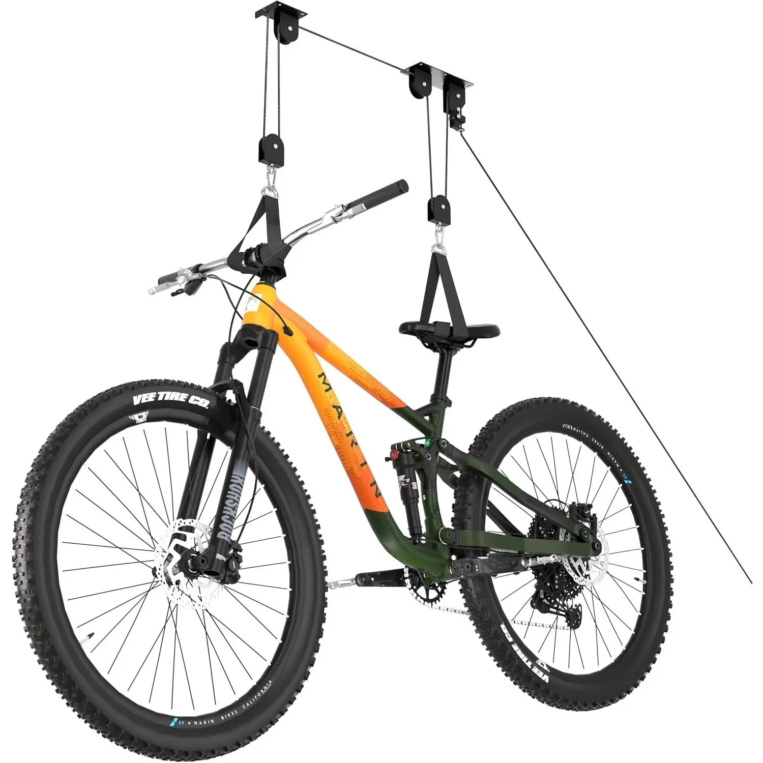 Bike Hoist Ceiling Mount Ebike Lift Garage Overhead Storage | Heavy-Duty Bike Pulley Hoist System, Hold Up to 100 lbs Capacity, Fit 10-16 Foot Ceilings, Black