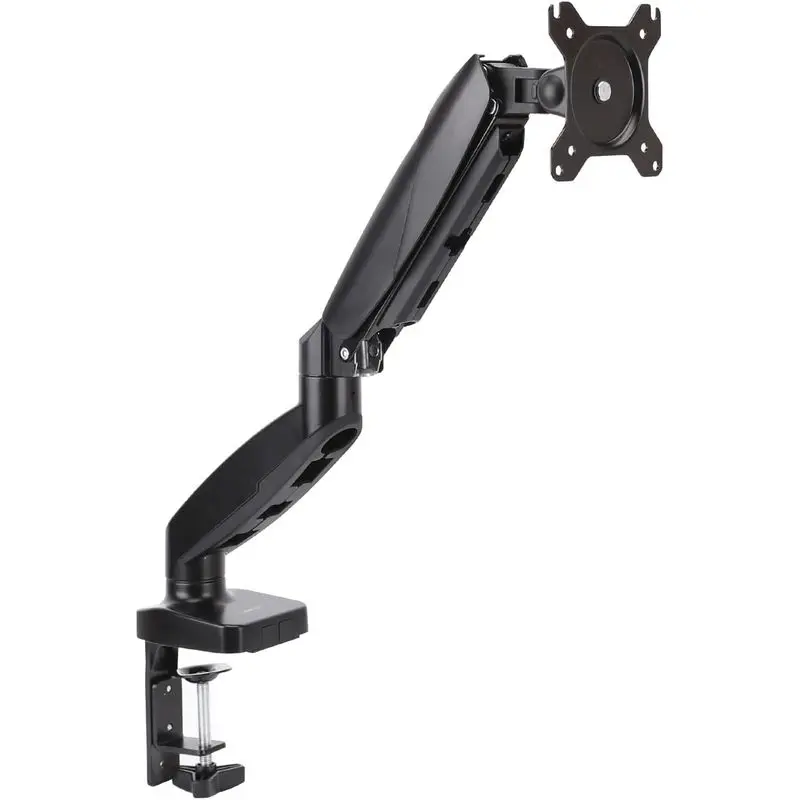 Basics Gas Spring Single Monitor Arm Desk Mount, Adjustable Tension, Fits 15–27 Inch Monitors, Supports 4.4–15.4 lbs, VESA 75x75/100x100, Black, Black Aluminum