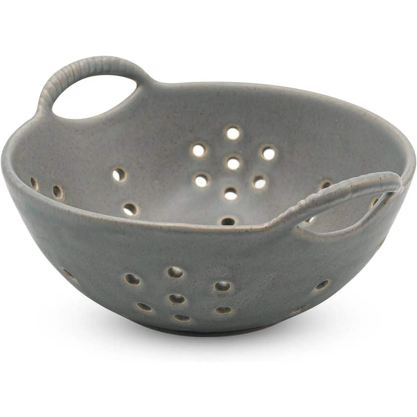 Ceramic Berry Colander Bowl with Handles – 8.5" Wide × 3.3" High – Rustic Stoneware Drain Bowl for Fruit, Berries and Kitchen Decor (Sage Green)