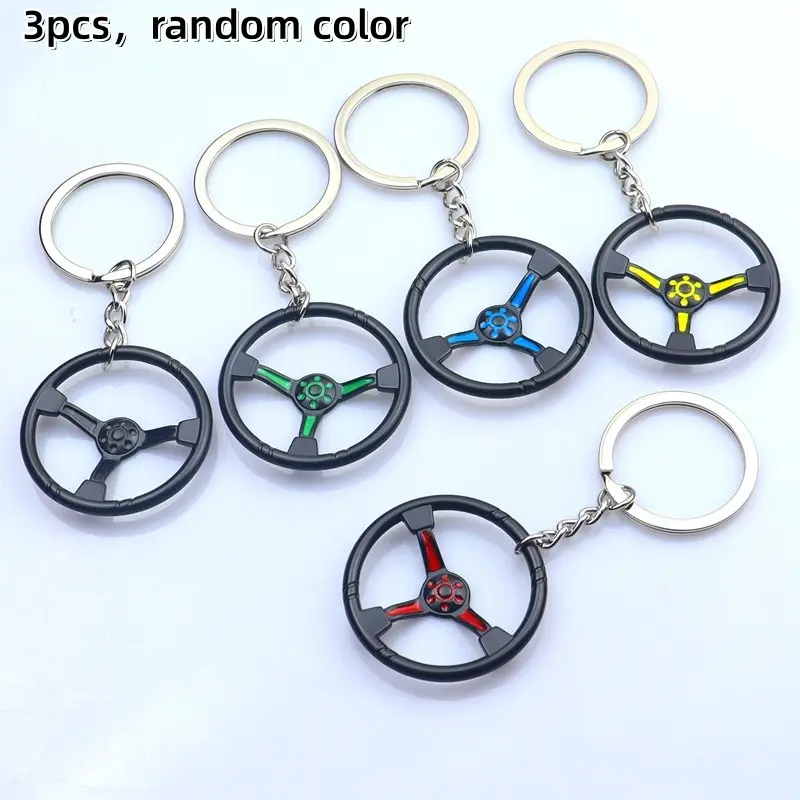 Racing Car Keychain with Three Steering Wheel Shapes, Creative Model for Car Enthusiasts, Metal Auto Modification Keychain