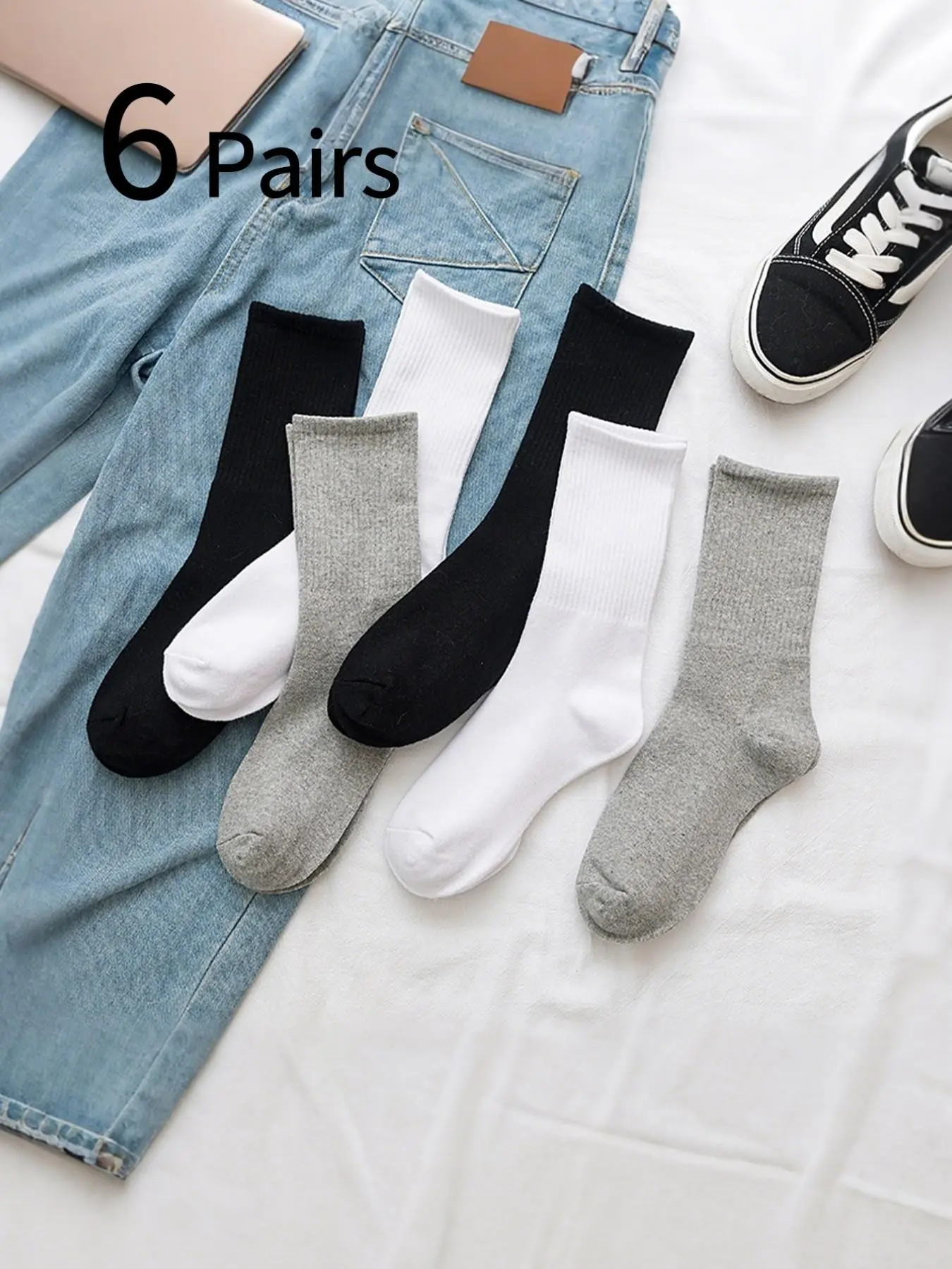 6 Pairs Women's High Top Couple Socks, Breathable Moisture-Wicking Basketball Crew Socks, Comfortable Unisex Daily Wear
