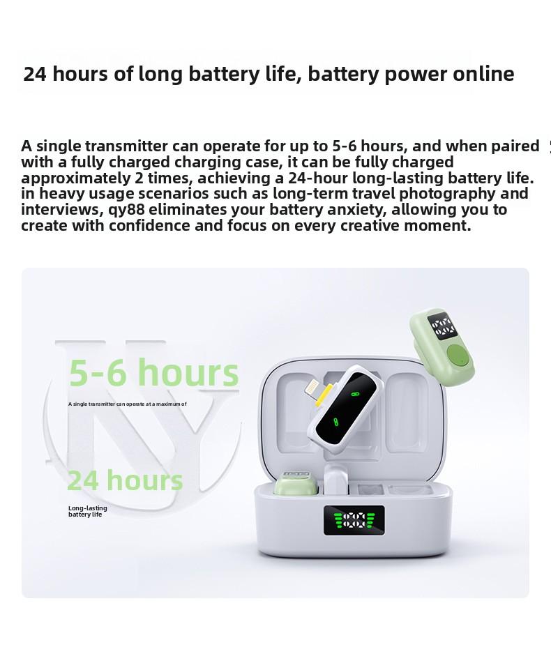 QY88 lavalier microphone, dual output, digital display, new model for mobile live streaming, noise-canceling reverb microphone