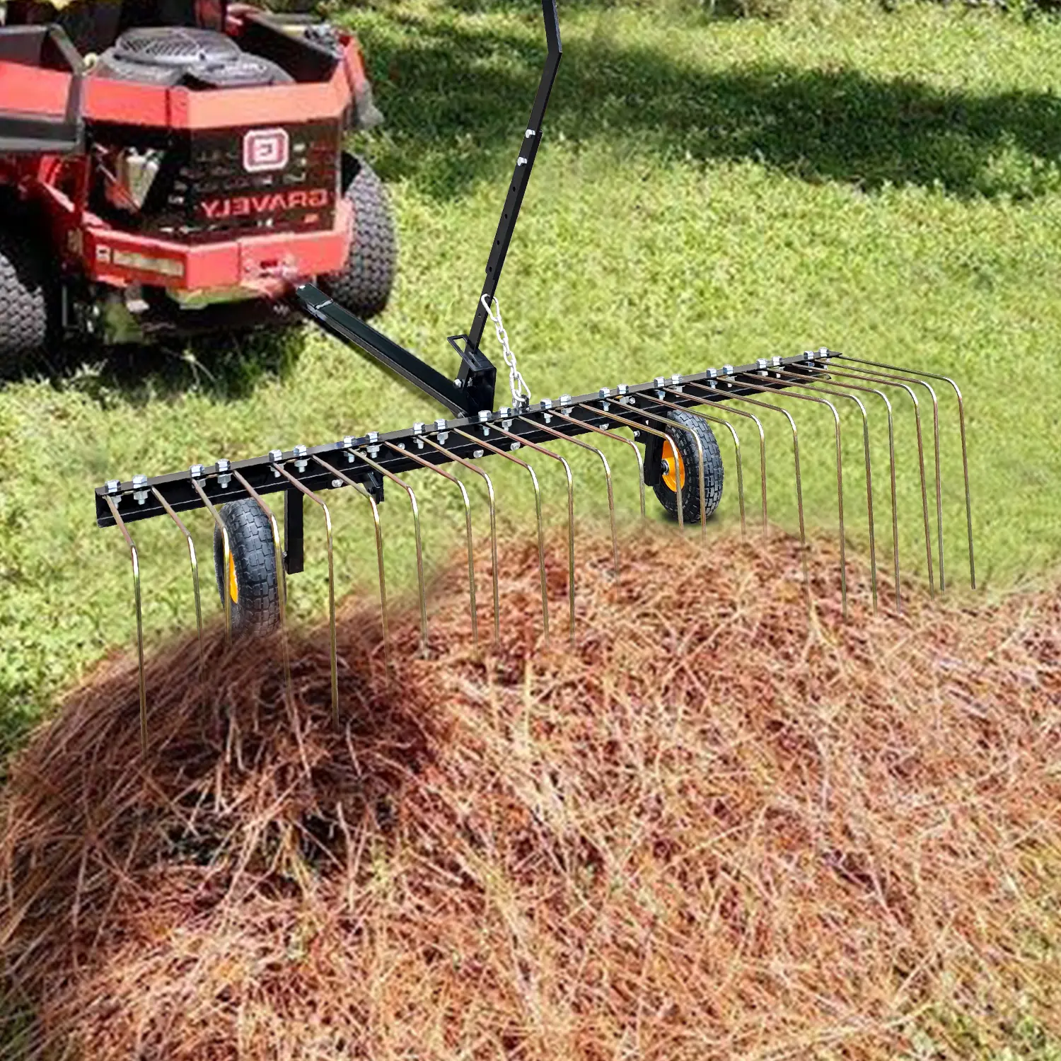 Hosslly Heavy Duty Lawn Dethatcher Rake - 60 in Tow-Behind, 24 Steel Tines, Adjustable Depth, Global Hitch Compatible with Lawn Tractors, ATVs, Riding Mowers for Yard Cleanup