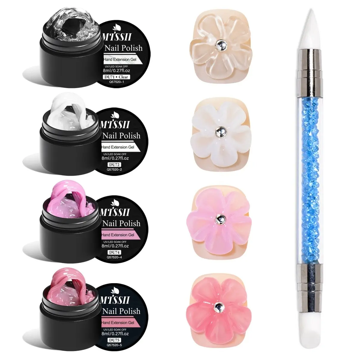 MTSSII 5pcs Non-Stick Solid Gel Nail Polish Set with Double-Headed Pen, 3D Non Sticky Polygel Nail Kit for Nail Embossing & Shaping, DIY Nail Art Manicure and Nail Care at Home