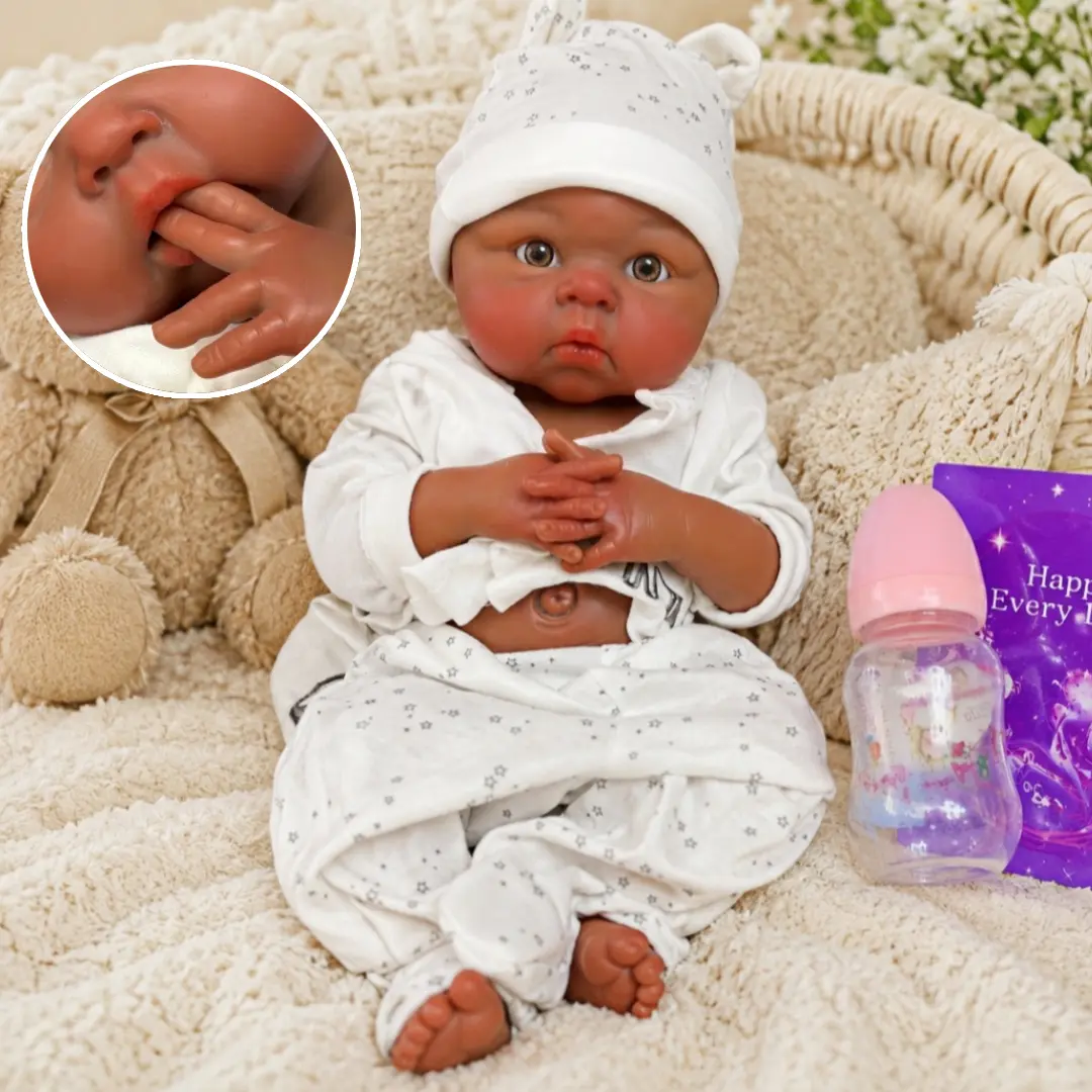 Otarddolls 18Inches Dark Skin Solid Silicone Girl Doll With Poseable Limbs Hand Painted Skin And Can Open Mouth Lifelike Squishy Silicone Reborn Doll Cute Gifts