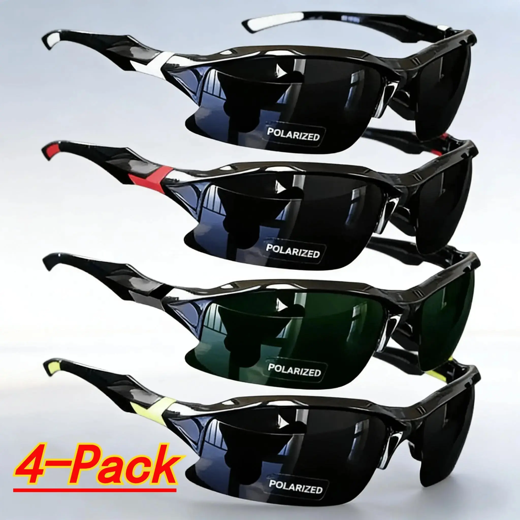 4-Pack Unisex Polarized Sports Sunglasses, Viral UV Protection Outdoor Shades, Windproof Lightweight Durable Eyewear, Anti-Glare Lenses, Perfect for Fishing, Driving, Golf, Running and Baseball Outdoor Activities