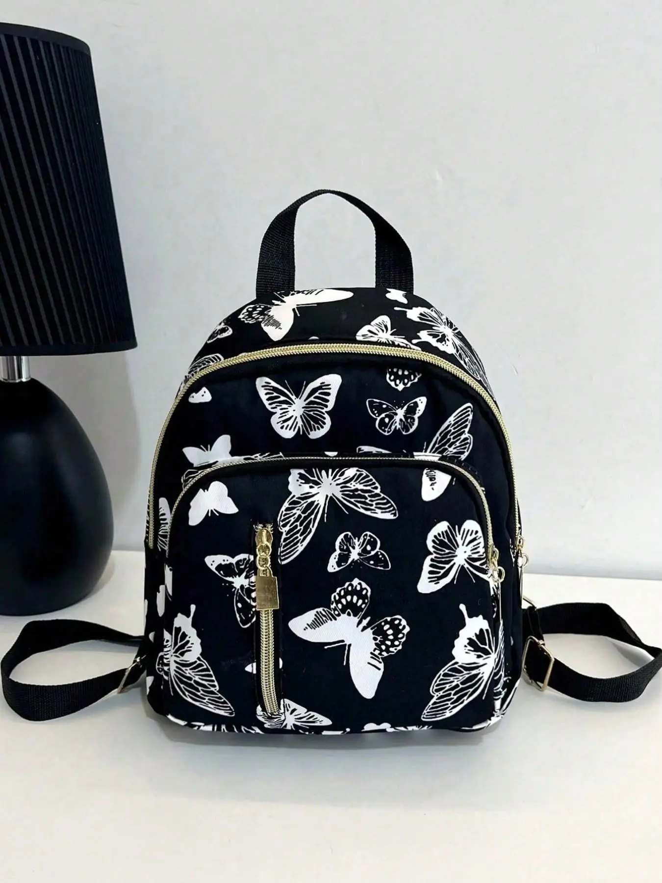Waterproof Lightweight Butterfly Pattern Backpack, Nylon Material, Zip Front Design, Ideal for Students and Outdoor Activities, Casual Daypack Backpacks, Backpack Bags