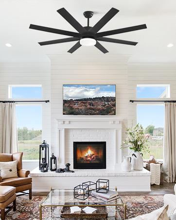 Large Ceiling Fans with Lights and Remote/APP Control, Indoor Outdoor Black Ceiling Fan for Kitchen, Living Room, Patio, 6 Speeds Reversible Quiet DC Motor, 8 Blades