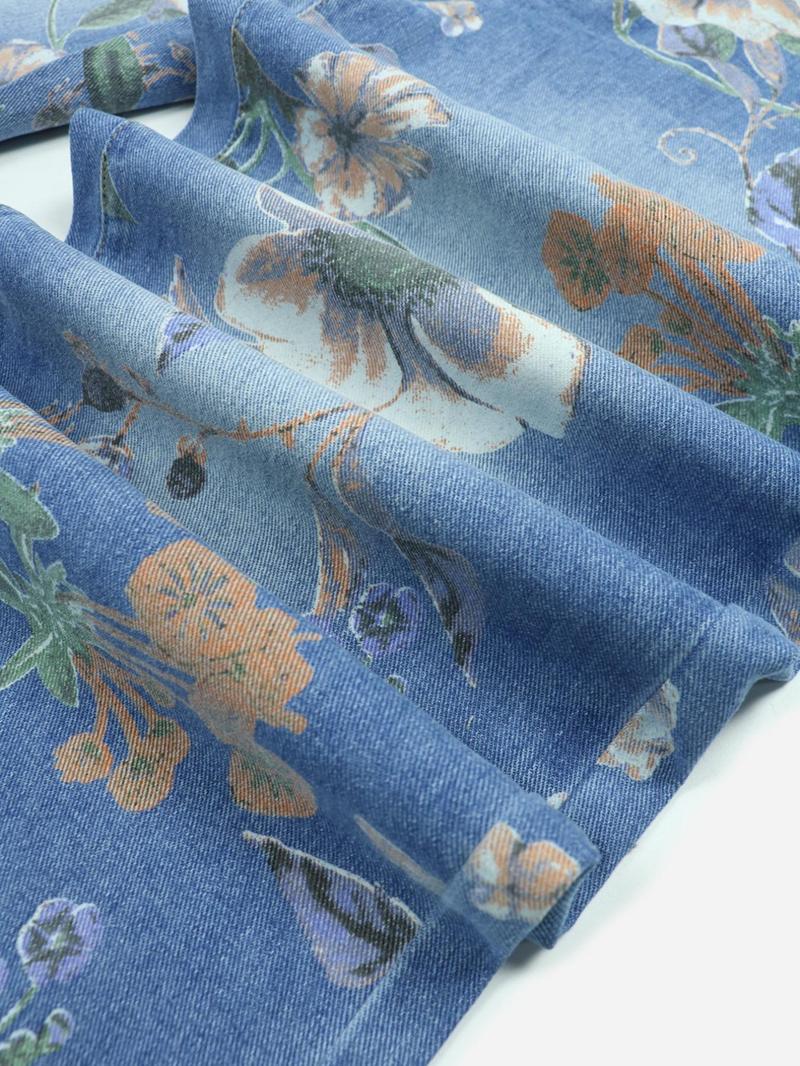 NVFelix High-Rise Vintage Floral Straight Leg Pants for Women Summer Casual Denim Pants Denim Clothing