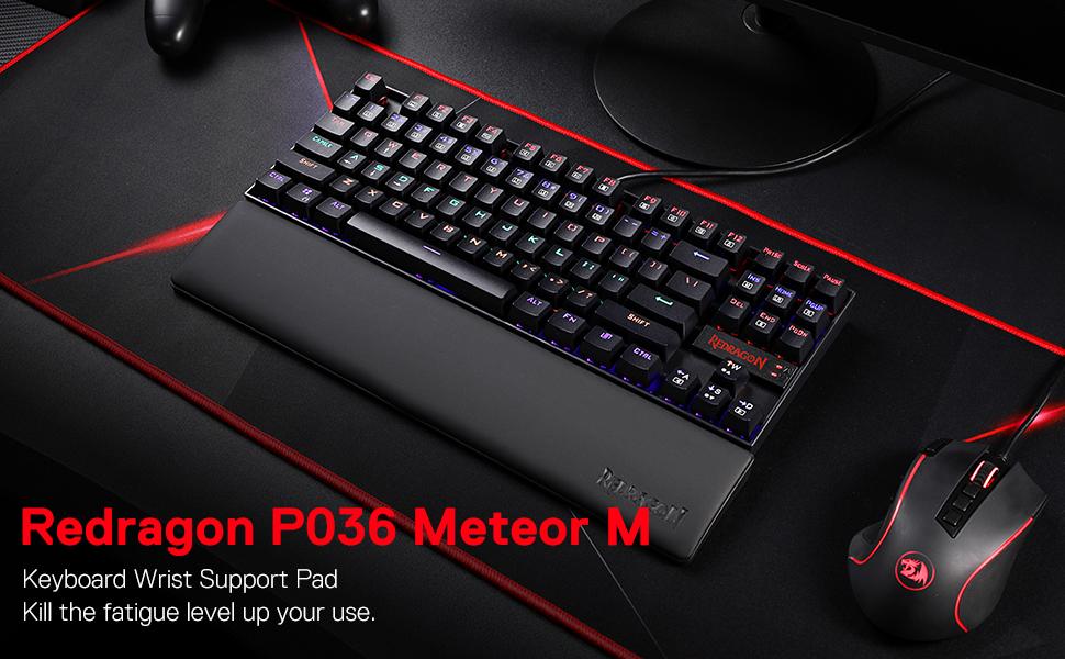 Redragon P036 Meteor M Computer Keyboard Wrist Rest Pad, Ergonomic Soft Memory Foam Wrist Support w/Anti-Slip Rubber Base, 80% 87 Keys TKL Size 14.13 x 2.87 in, 0.78 inch (20mm) Height, Black