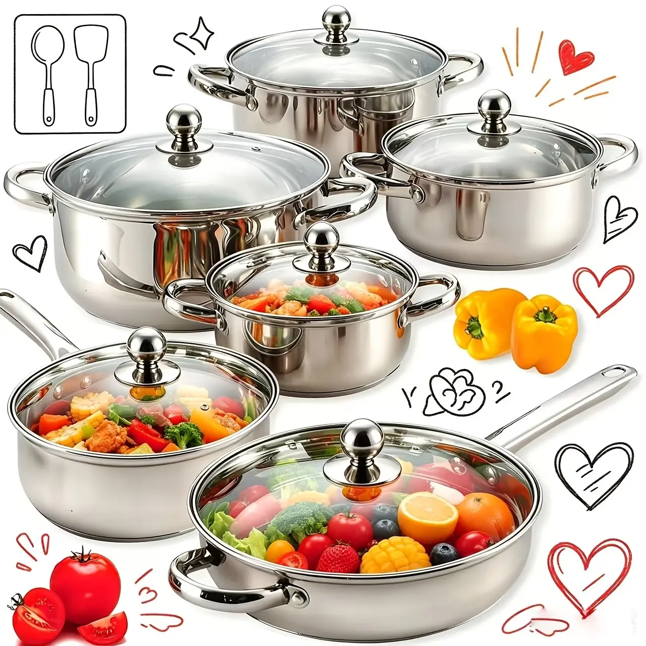 18pcs Cookware Set, Premium Stainless Steel Cookware Set with Durable Lids, Compatible with All Stovetops, Induction Fast, Stackable Cookware Set, Dishwasher And Oven Safe