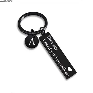 Personalized Initial Letter Keychain, Elegant Metal Pendant with Drive Safe Message, Birthday or Father's Day Gift for Boyfriend, Husband & Dad, Dad Father's Day Gifts Keyrings For Keys