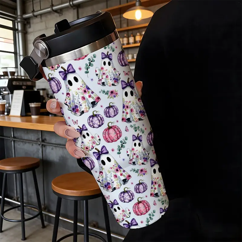 30oz Insulated Tumbler with Straw, Halloween Pumpkin Design, Stainless Steel Coffee Cup, Perfect Gift for Friends and Family