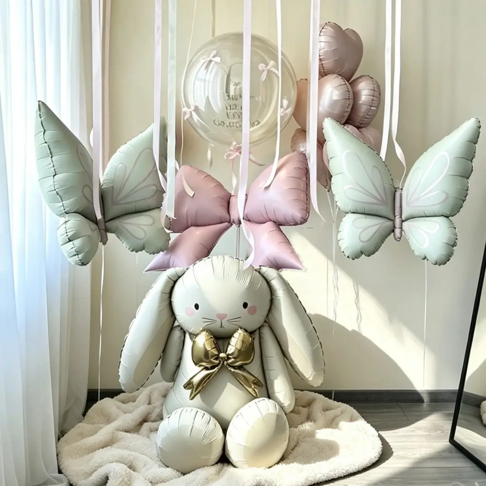 Cute Cartoon Rabbit Balloon, Cream Butterfly Balloon, Wedding Party Decoration, Valentine's Day, Bride Bachelorette Party Decorations