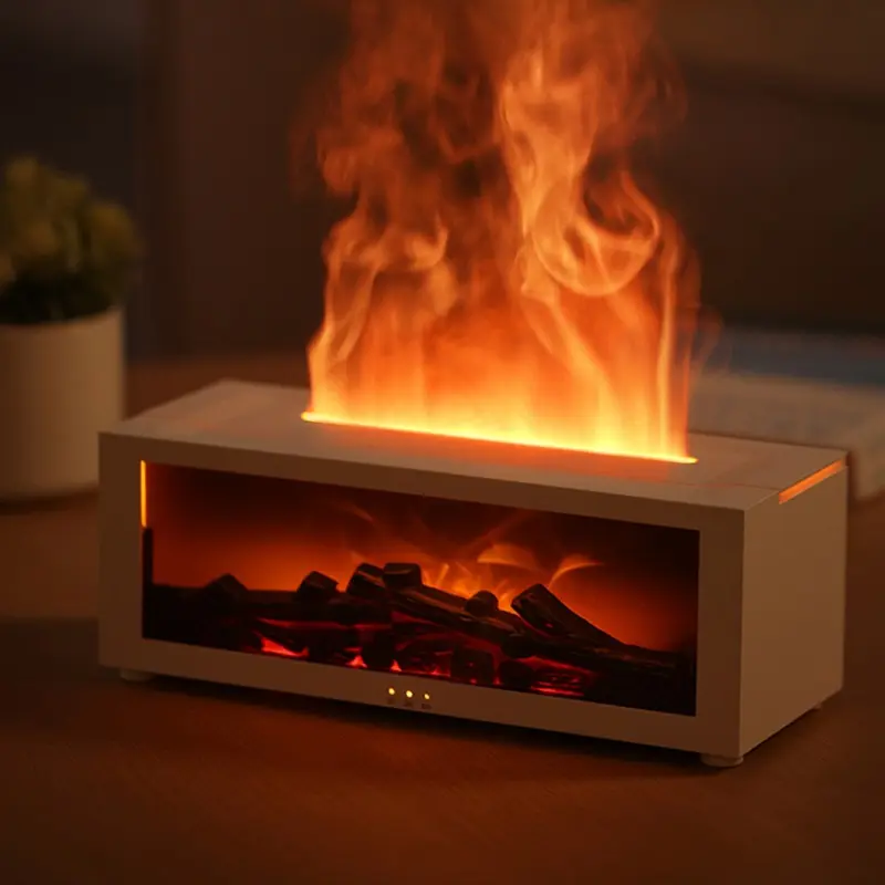Desktop Fireplace Essential Oil Diffuser Humidifier, Remote Control, 150ML Ultrasonic Mist, Colorful Lights, USB Powered, Office Bedroom Home Gift