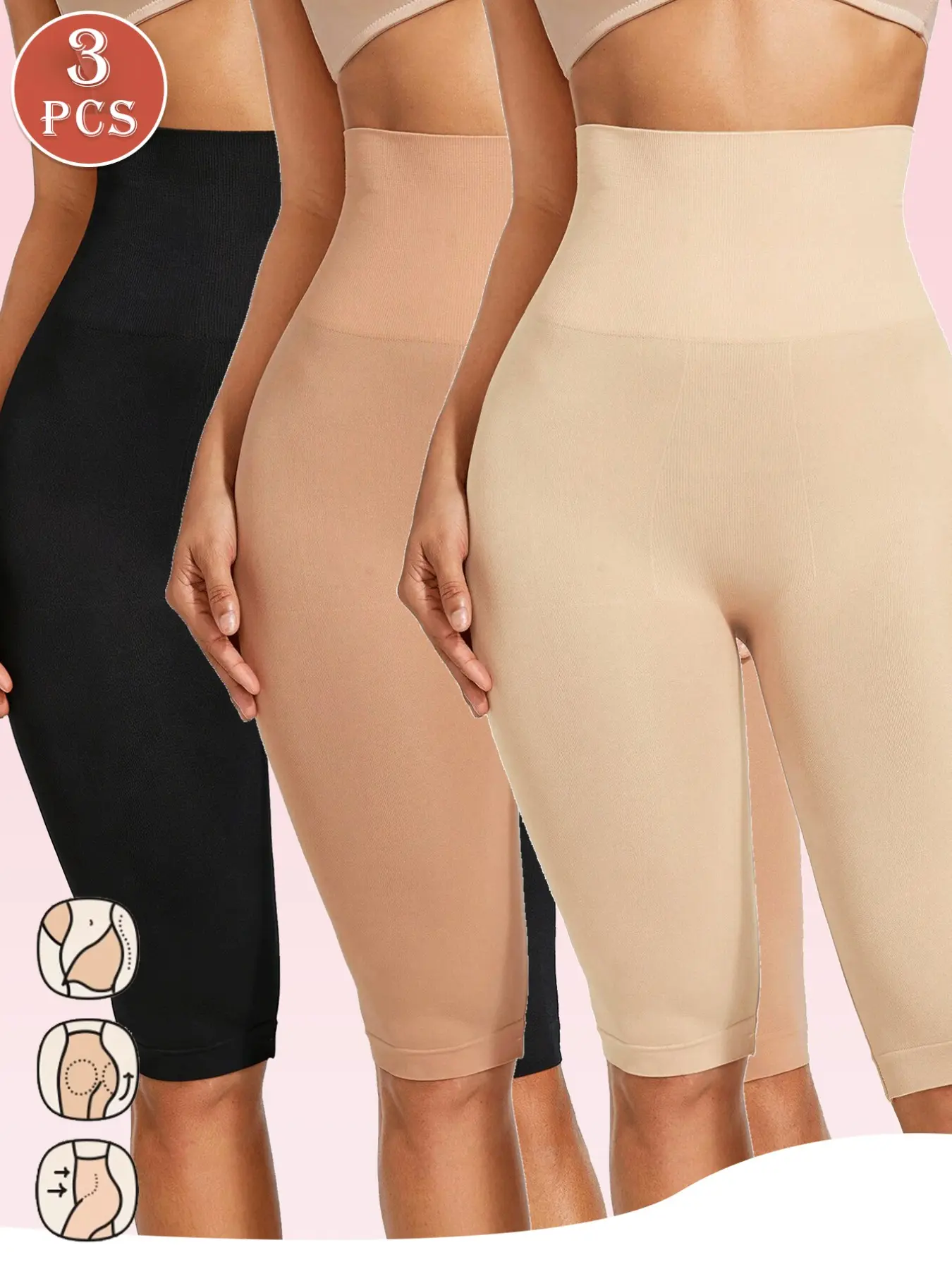 3 Pack Seamless Smooth High Waist Underwear Compression Shapewear Shorts, 3-in-1 Tummy Control + Butt Lifting + Slim Hips & Thighs, Invisible No Rolling, Perfect For Tight Outfits No Embarrassment