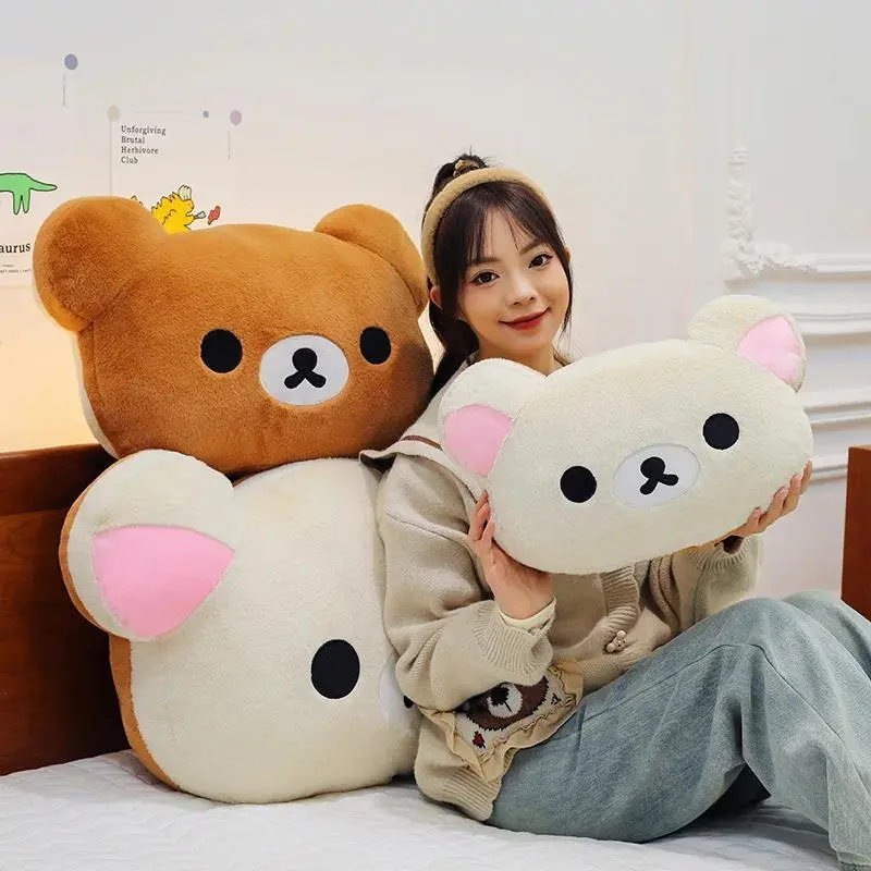 Rilakkuma Big Head Plush Pillow, Large-Size Cute Soft Stuffed Toy Cushion, All-Seasons Bedroom Sofa Decor, Unisex Birthday Gift for Adults