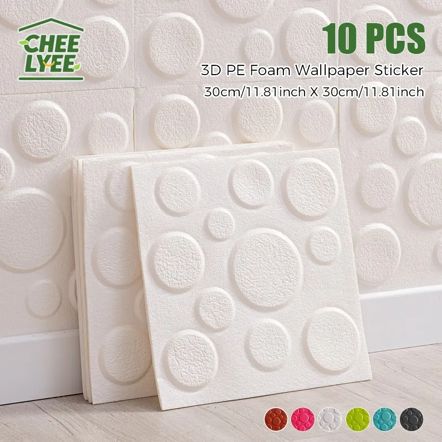 10pcs 11.81x11.81 Inch 3D Waterproof Wall Stickers, Soundproof Absorbent Foam Self-Adhesive Panels, Colorful Bedroom Background Decor