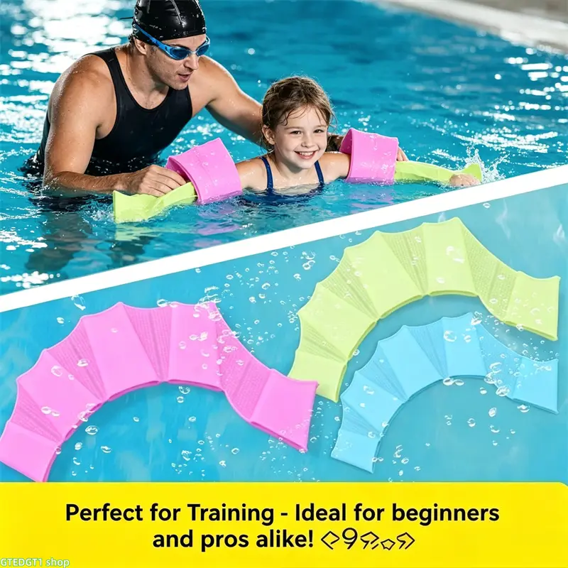4-Piece Soft Silicone Swimming Hand Paddles - Adults, Youth Swim Strength Training Equipment, Freestyle Training Hand Fins for Indoor Pool Practice