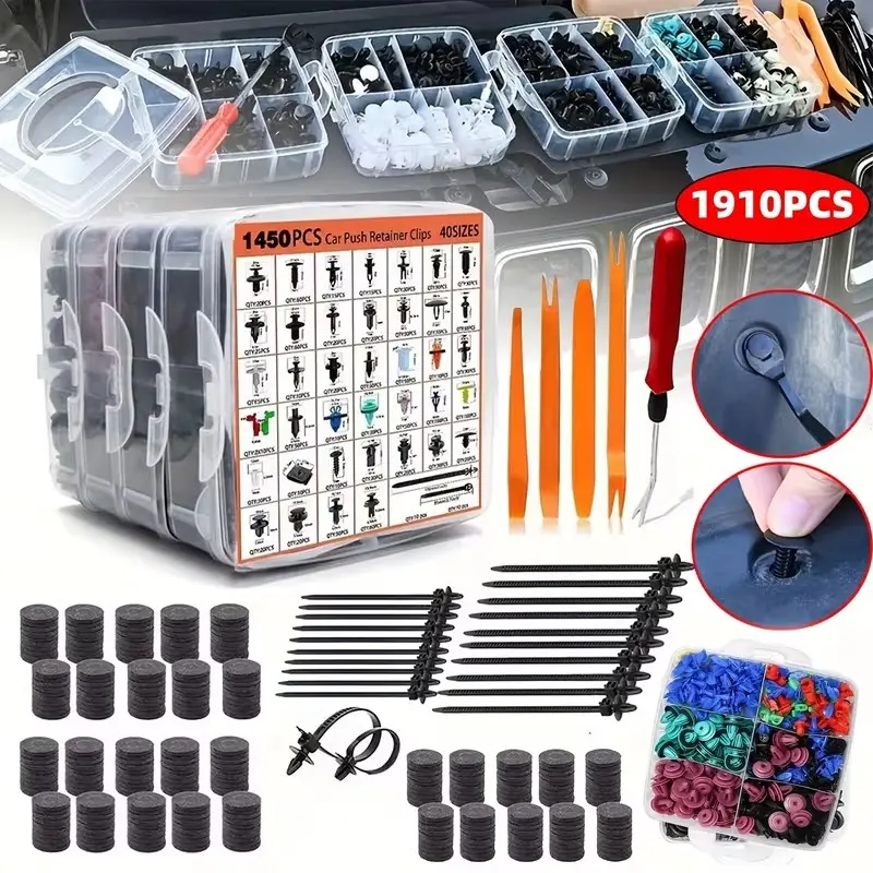 1910 Piece Car Fastener Clip Set, Car Mounting Clips and Hardware Kit, Panel Rivet Set with Clip Remover, for Cars, Trucks, Motorcycles, Car Accessories
