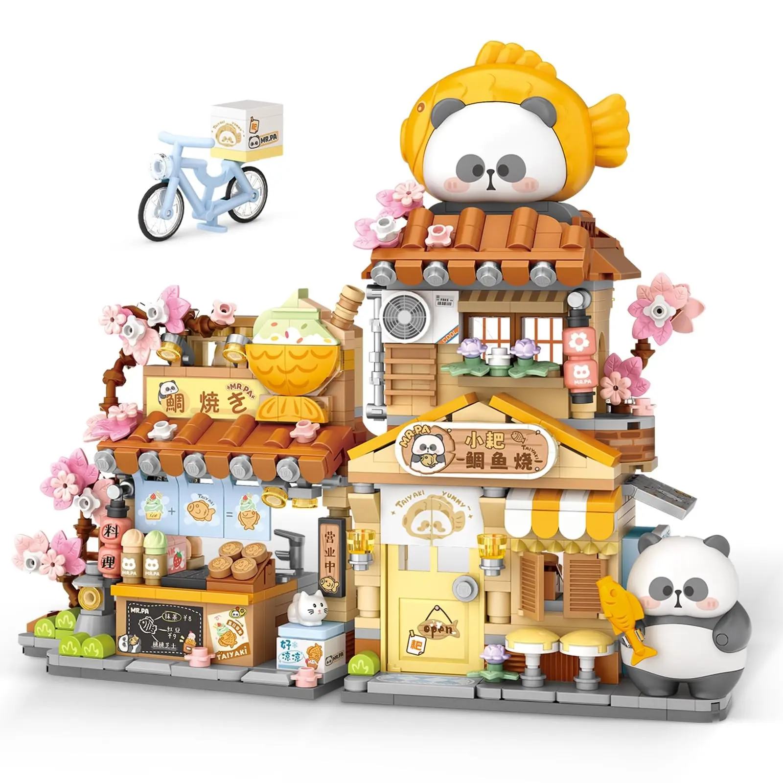 Japanese Street View Taiyaki Shop Mini Building Blocks, Loz Creative Building Toys, Cute Panda Set, 858 Pcs, Gift for Kids & Adults