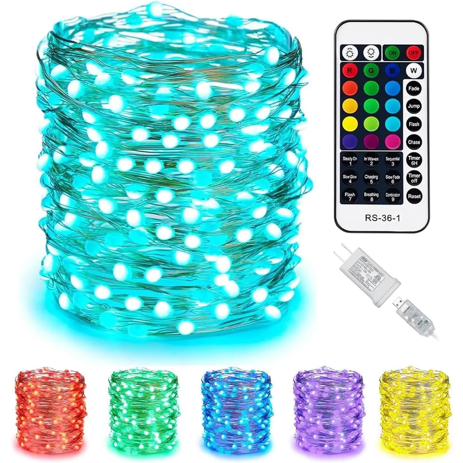 Color Changing Fairy String Lights - 33 ft 100 LED USB Silver Wire Lights with Remote and Timer, Starry Fairy Light for Bedroom Party Indoor Christmas Decoration, 16 Colors, Adapter Included