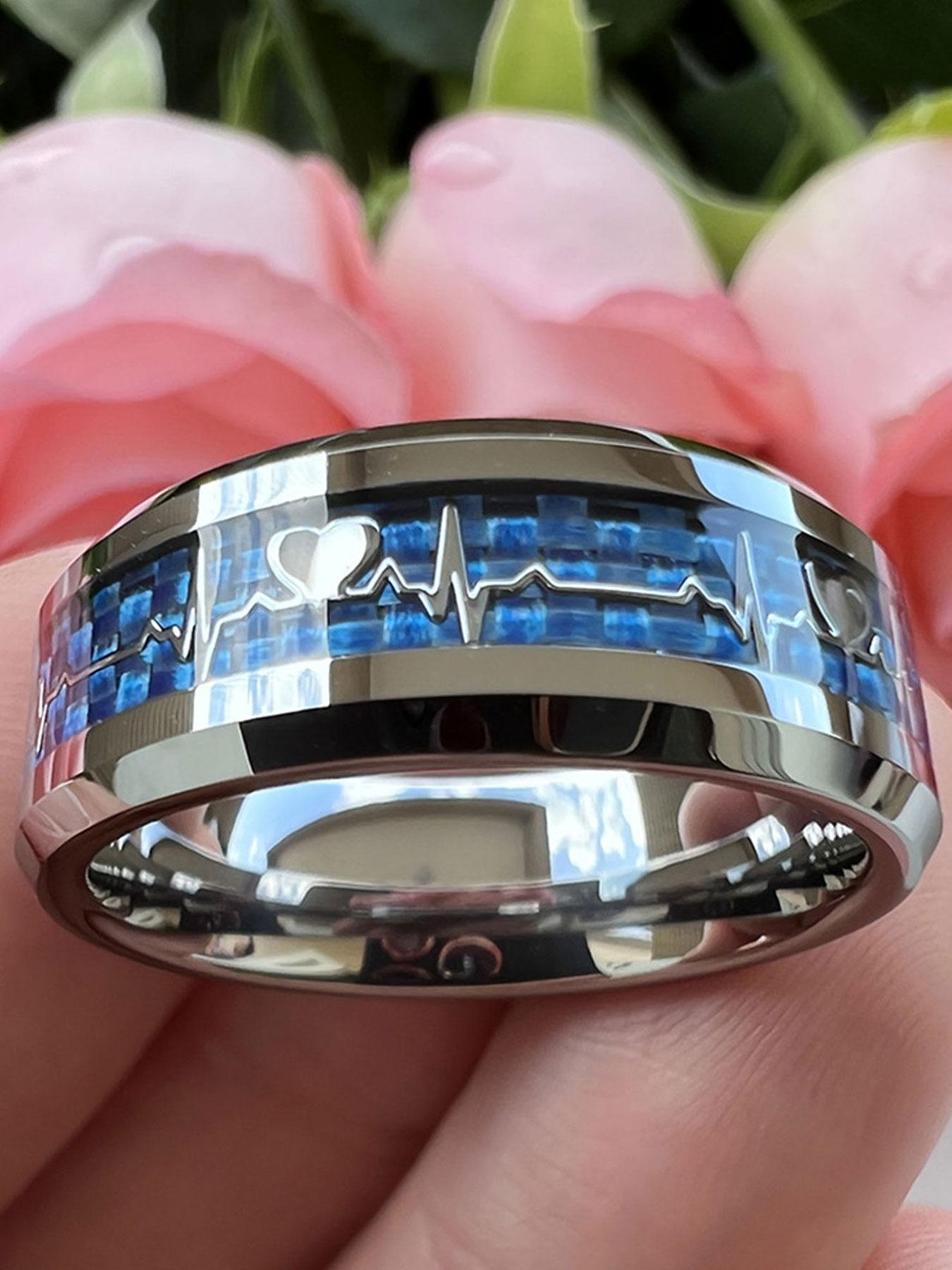 Stainless Steel Ring, Fashion Heartbeat Design Ring for Party, Daily Decor, Trendy All-match & Exquisite Jewelry for Birthday Gift, Statement Multi Ring