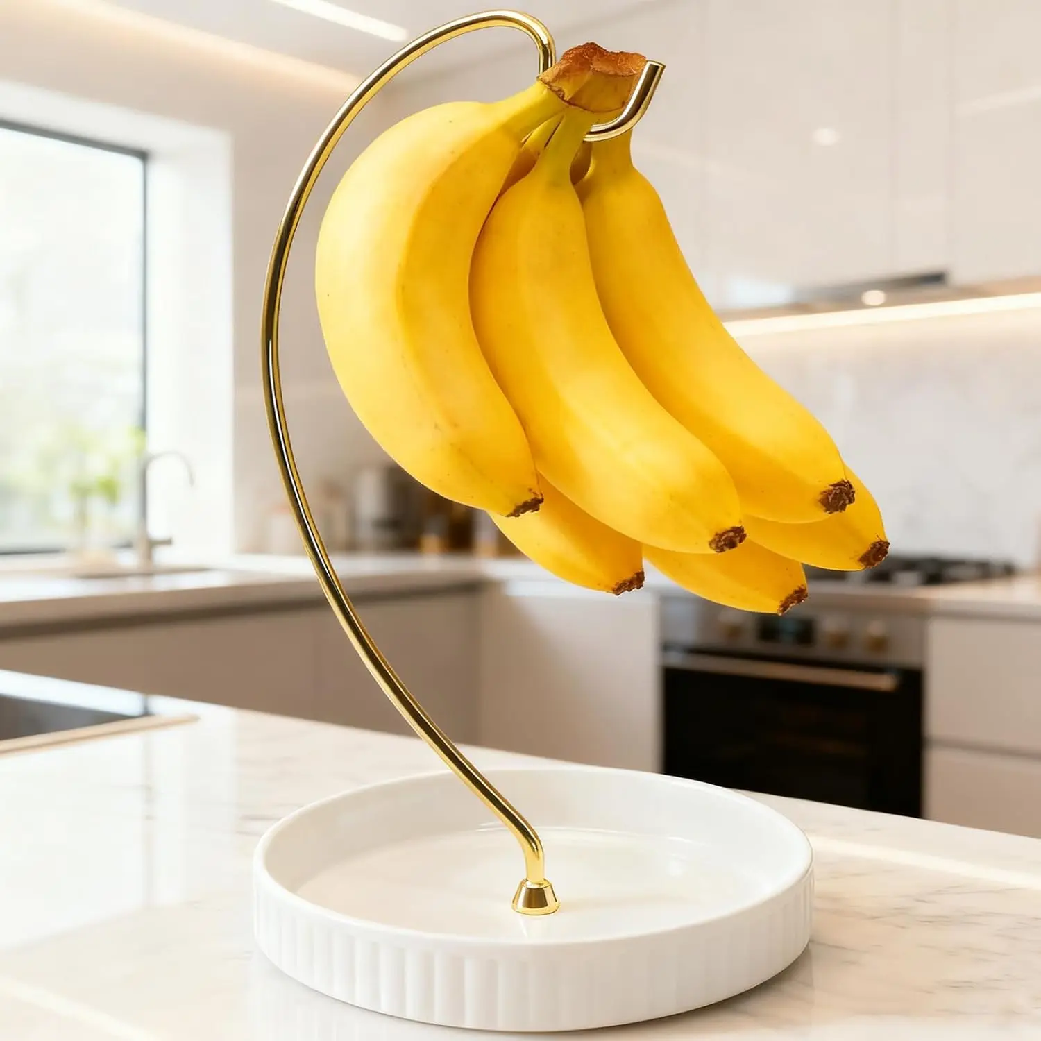 Banana Holder Stand, Ceramic Bowl Easy Clean, Fruit Basket,  | Taller Design for  Air Circulation, Aesthetic Banana Storage Hook Countertop,Modern Elegant Kitchen Accessories