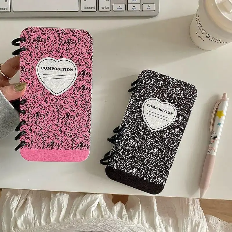 Splashing Ink Love Phone Case For iPhone 16 Pro 14 13 15 Pro Max Cover Funny Coil Notebook Shape Cases For Apple 14 11 12 Funda