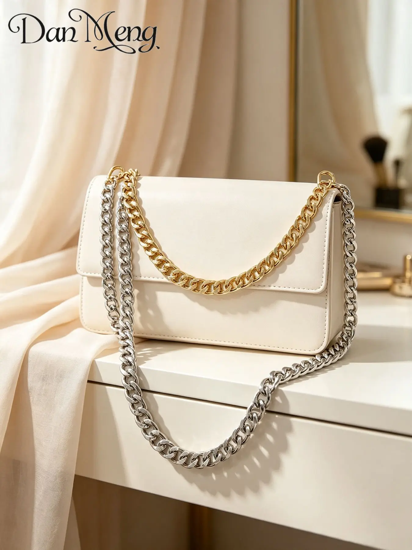 Elegant Flat Cuban Metal Bag Chain Replacement, Easy Installation, Short Metal Strap for Handbag Decoration, Stylish Accessory