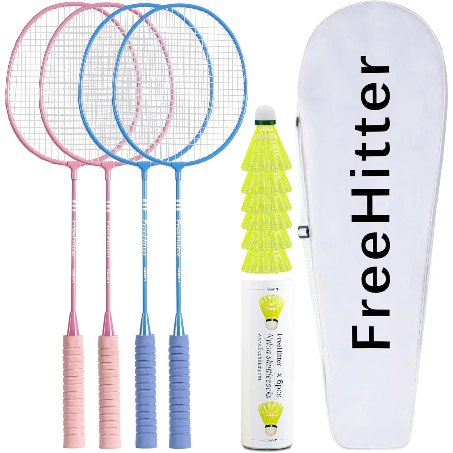 Badminton Set for Family & Beginners, Includes 2/4 Rackets 3/6 Shuttlecocks 1 Carrying Bag, Outdoor Yard Garden Park Practice Sports Game for Kids Adults
