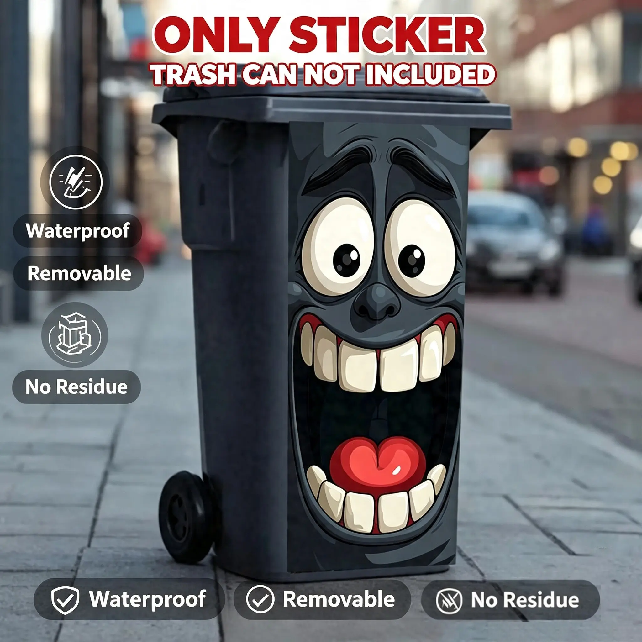 Outdoor Waterproof Halloween Trash Can Stickers, 37cmx82cm Removable No Residue, Fun Big Eyes Smiling Face Decor, DIY Garden Door Decoration, Party Gift
